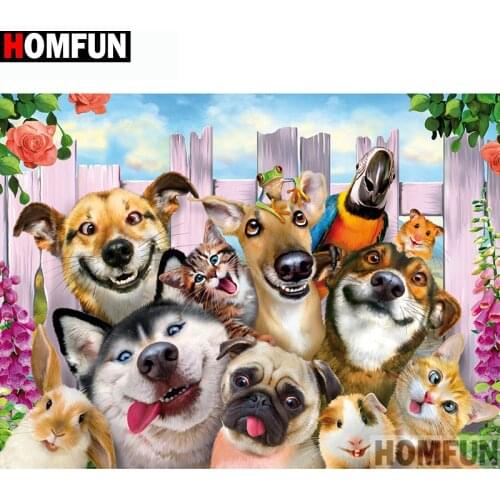 HOMFUN Full Square/Round Drill 5D DIY Diamond Painting "Dog cat" 3D Embroidery Cross Stitch 5D Home Decor A13032