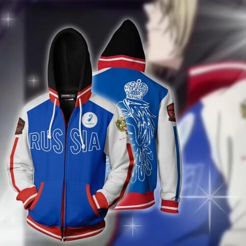 Anime YURI!!! on ICE Yuri Plisetsky Hoodie Jacket Cosplay Costume men women fashion 3D Printing zipper Hooded Sweatshirts TOP