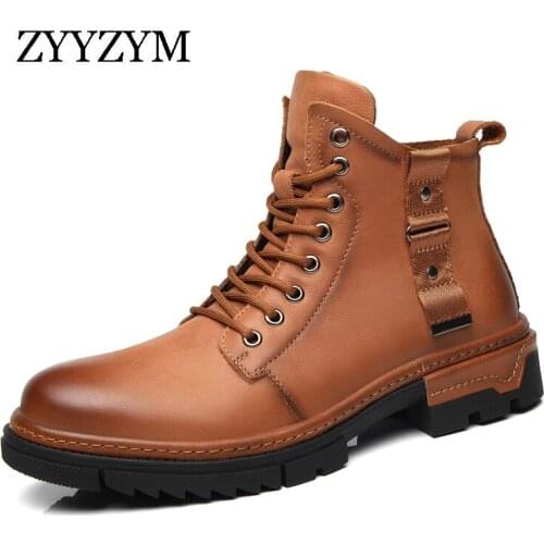 ZYYZYM 2021 Autumn Winter Mens Leather Boots Trend Versatile High Top Shoes 20750
