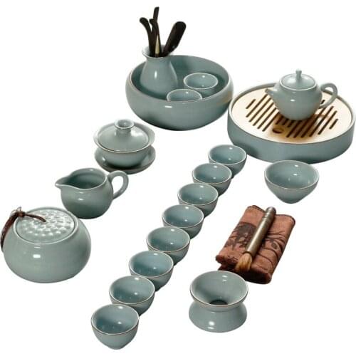 Kungfu Tea Set Chinese Ceramic Simple Household Vintage Full Cups Teapot Cover Bowl Ceremony Bardak Seti Tea Service EI80TS
