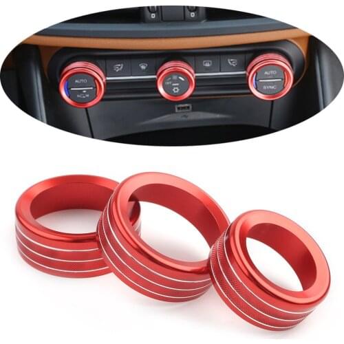 For Alfa Romeo Giulia Stelvio 2017-2020 Red Car Interior Central Control Air Condition Switch Knob Ring AC Cover Trim 3Pcs