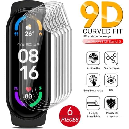 6-9PCS Hydrogel Film For Xiaomi Mi Band 6 5 Band6 MiBand6 9D Curved Protective Film On Xiomi MiBand 6 Smart Wristband Not Glass