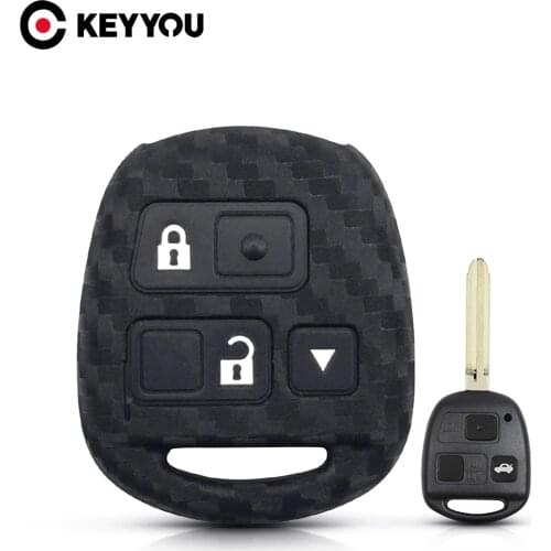 KEYYOU 3 Button Carbon Silicone Car Key Case For Lexus For Toyota Camry RAV4 Corolla PRADO YARIS Tarago Remote Fob Cover