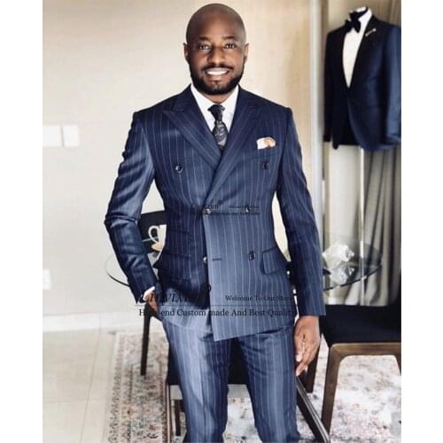 Costume Homme Stripe Men Suits With Pants Mens Blazer Slim Fit Wedding Male Groom Tuxedos Suit Prom 2 Pieces(Jacket+Pants)