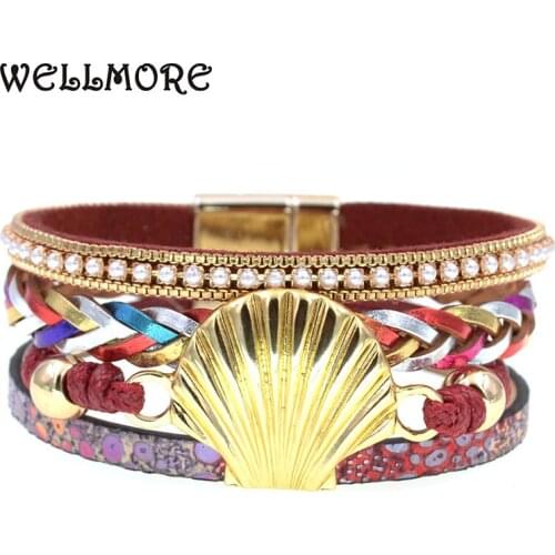 WELLMORE Leather Bracelets for Women magnet Bracelets & Bangles Elegant Multilayer Wide Wrap Bracelet fashion Jewelry
