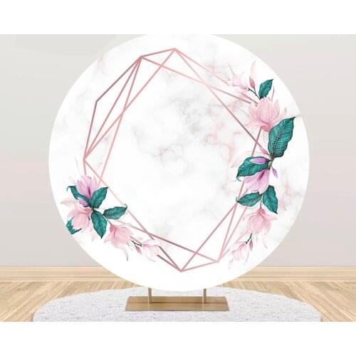 Round circle background marble and flower backdrop baby shower birthday wedding Party decor table Covers YY-532