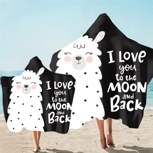 Cute Alpaca Printed Microfiber Beach Poncho Towel With Hooded Quick-drying Wearable Hooded Blanket For Adult Kid Bath Towels