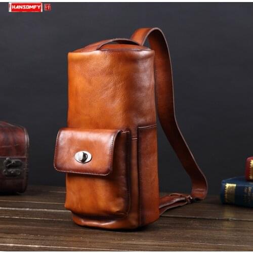 Mens Bag Leather Men Chest Bag Genuine Leather Handbag Shoulder Bag Messenger Bags European and American Retro Vintage Soft