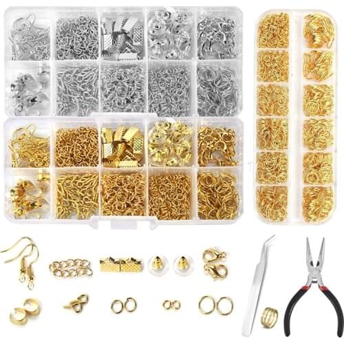 1Set DIY Jewelry Findings Accessories Tools Kit Open Jump Rings Earring Hook Lobster Clasp Necklace Bracelet Making Supplies Set