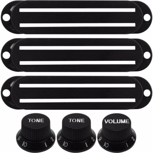 Set of Plastic Hot Rails Pickup Covers Electric Guitar Pickup Covers & 2T1V Tone Volume Guitar Knobs Black