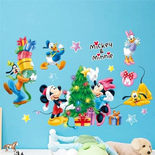 Cartoon Mickey Minnie Wall Stickers For Kids Rooms Christmas Decor Gift Children Bedroom Living Room Wall Decal Art Poster Mural