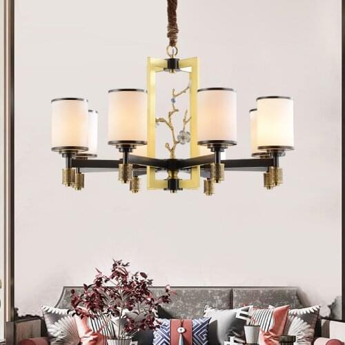 New Chinese style chandelier, simple living room lamp, all copper lamps, Chinese style dining room, Zen bedroom chandelier