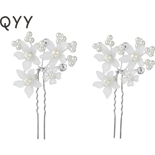 Newest 2pcs/lot White Flower Rhinestone Acrylic Handmade Hairpins Wedding Hair Ornaments Jewelry for Girls Women Headpieces