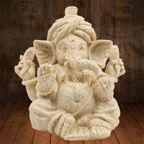 Sandstone Indian Ganesha Elephant God Statue Religious Elephant-Headed Ornament Feng Shui Buddha Sculpture Home Decor Crafts