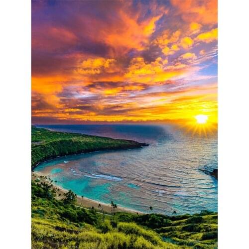 Landscape Sunset∕love Beach DIY Cross Stitch 11CT Embroidery Kits Craft Needlework Set Cotton Thread Printed Canvas Sale