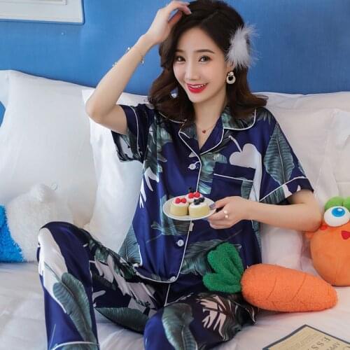 Pink Womens 7 Pieces Pajamas Sets Faux Silk Striped Pyjama Women Sleepwear Sets Spring Summer Autumn Homewear