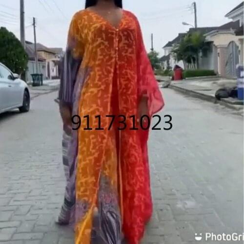 African mom dress fashion chiffon fabric digital printed wide leg pants two-piece se