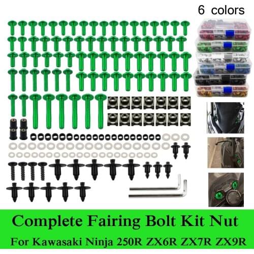 Fit For Kawasaki Ninja 250R ZX6R ZX7R ZX9R ZX10R ZX12R ZX14 CNC Alloy Complete Fairing Bolts Kit Nut Bodywork Screws Clip