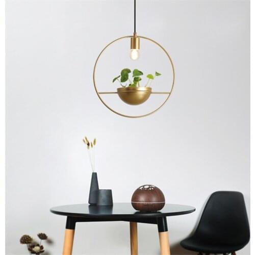 Nordic Round Plant Gold Pendant Lights Restaurant Bar Kitchen Single-headed Aisle Hanging Lamps E27 Shop Clothing Store Fixtures
