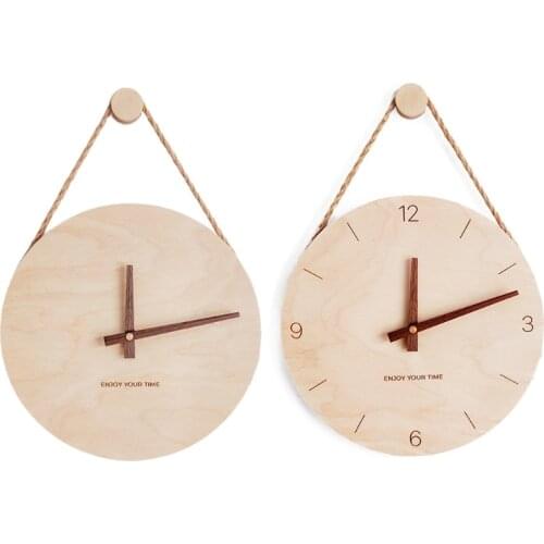 Simple Design Wooden Nordic Sling Wall Clock Creative Home Living Room Decoration Wooden Cycle Home Ornament Elegant