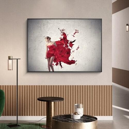 Modern Fashion Sexy With Red Skirt Woman Oil Painting on Canvas Posters and Prints Scandinavian Wall Art Picture for living room