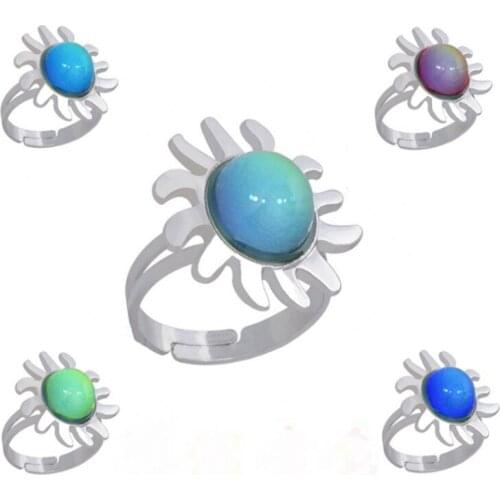 Super quality sunflower mood ring mix design change color ring to the temperature of your blood 12pcs/lot