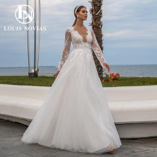 A-Line Wedding Dress 2021 Elegant Lace Long Sleeve Bridal Gown