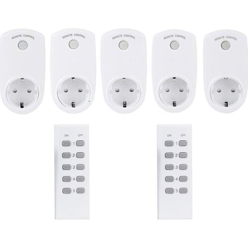 ESPLENTY Smart Plug Remote Control Wireless Socket EU Standard (5 Socket+2 Remote)