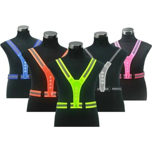 LED Cycling Vest High Visibility Outdoor Running Cycling Reflective Safety Vest Adjustable Elastic Strap Motorcycle Vest