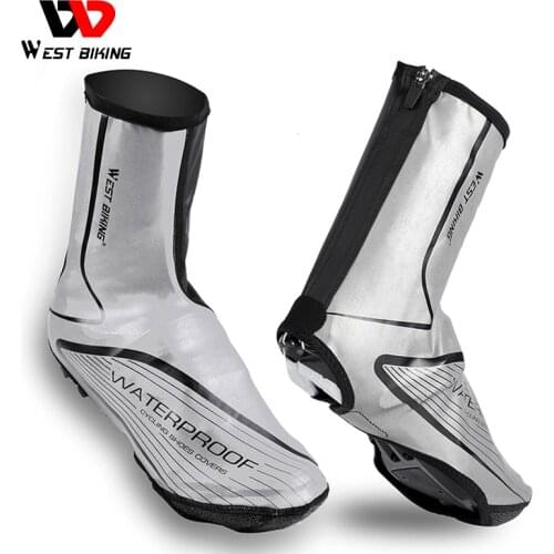 WEST BIKING Bicycle Shoes Cover Waterproof Cycling Equipment Full Zip Reflective Shoe Cover Windproof MTB Road Bike Overshoes