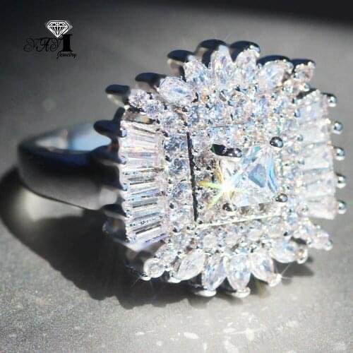 YaYI Jewelry Fashion Princess Cut Prong Setting White Cubic Zirconia Silver Color Engagement Wedding Party Leaves Gift Rings