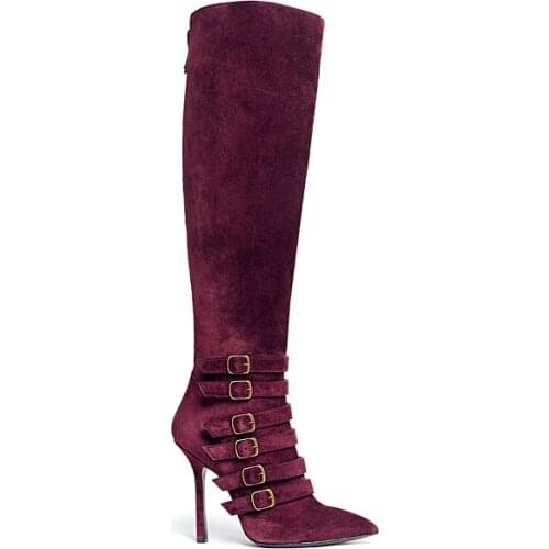 Women Shoes Boots High Heels Pointed Toe Over the knee Boots Fashion Buckles Ladies Long Boots Size 35-42