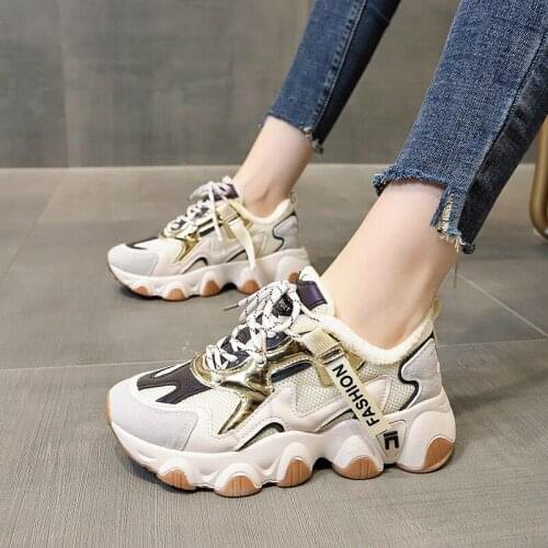 Women Shoes Fashion Chunky Sneakers Female Mesh Lace Up Platform Keep Warm Vulcanize Shoes Casual Footwear Walking Shoes
