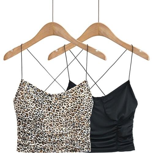 BRADELY MICHELLE 2021 Summer NEW Arrival Women Basic Leopard Black Fashion Sexy Causal Crop Sling Top For Ladies Club Party