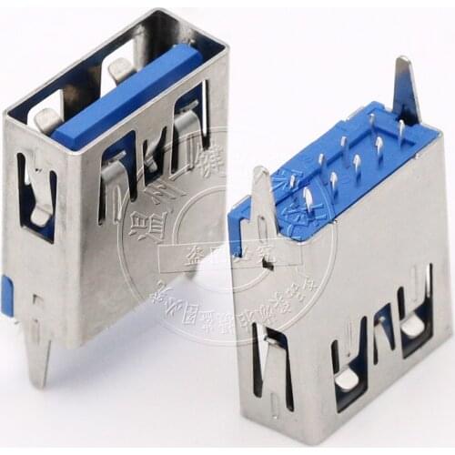 10pcs AF3.0 USB straight without edge 15.0mm 180 degree Vertical flat mouth Blue rubber core 9-pin Female socket