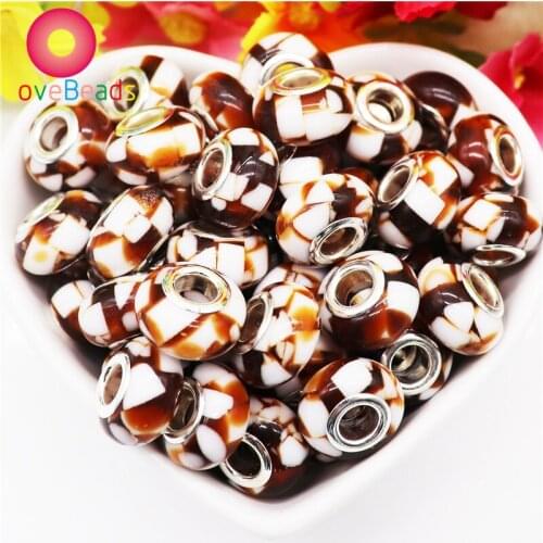 10Pcs New Rondelle Round Spacer Beads With Silver Plate Core Fit Pandora Charms Bracelet Bangle Women Hair Beads Jewelry Making