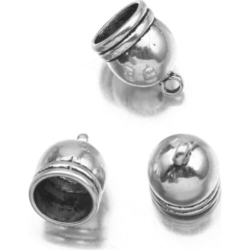 10Pcs Alloy Tibetan Silver Round Hole Leather Cord Tassel Beads End Cap For Fashion Jewelry Making DIY Handmade Supplies Finding