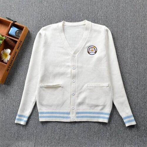 2021 College Style JK School Uniform Student Clothes For Women Long Sleeve Cartoons Embroidery Knit Cardigan V Neck Sweater Coat