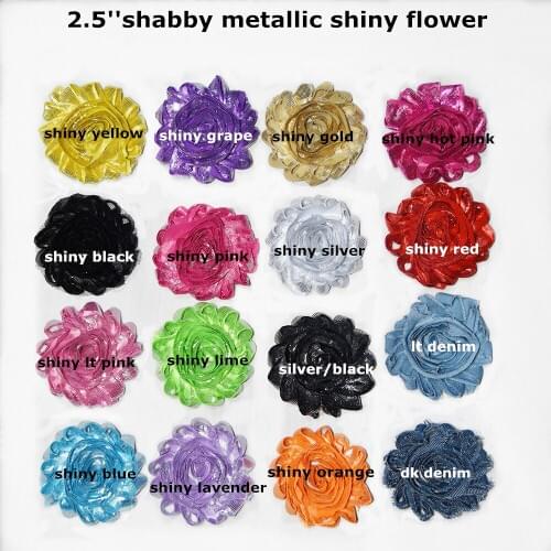 30 yards/ lots , 2.5'' shabby shiny rose flower , chiffon shiny flower for hair apparel accessories headwear