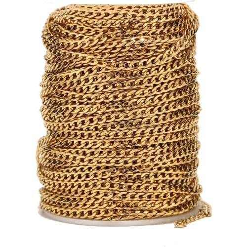 4MM width gold tone Stainless Steel Figaro Chains Findings Fit for Jewelry Making &DIY