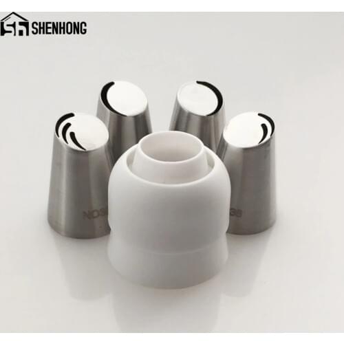 4PCS Leaf Rose Icing Piping Tips + 1 Adaptor Converter Stainless Steel Cake Decorating Nozzles Pastry Kitchen Boquillas Tools