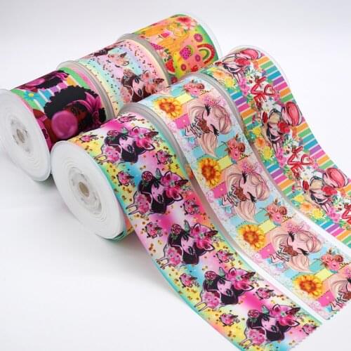 Choshim accessories 10 Yards Per Size Little girl Ribbon Printed Grosgrain Ribbon DIY Bow Bag Material 44347