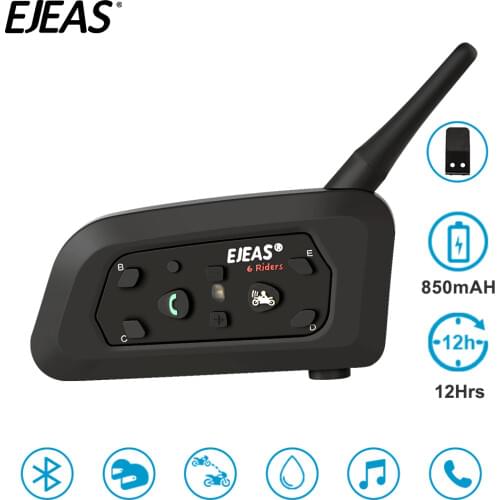 EJEAS V6 Pro Intercom Helmet Bluetooth Headset Motorcycle Intercomunicador Moto Microphone Phone MP3 GPS 1200m For 6 Riders