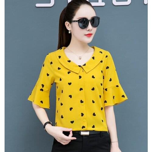 Korean Fashion Chiffon Women Blouses Office Lady Shirt and Blouse Plus Size XXXL/5XL Summer Short Sleeve Women Tops and Bloues