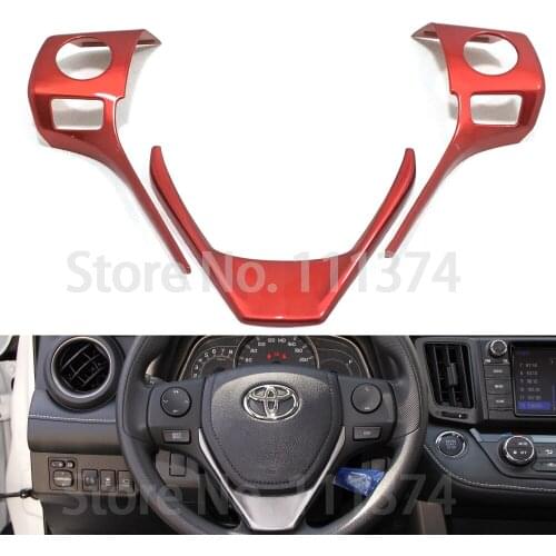Chrome Red Steering Wheel Cover For Toyota RAV4 2014 2015 2016 2017 2018 ABS Trim Decoration Accessories 4 Pcs / Set