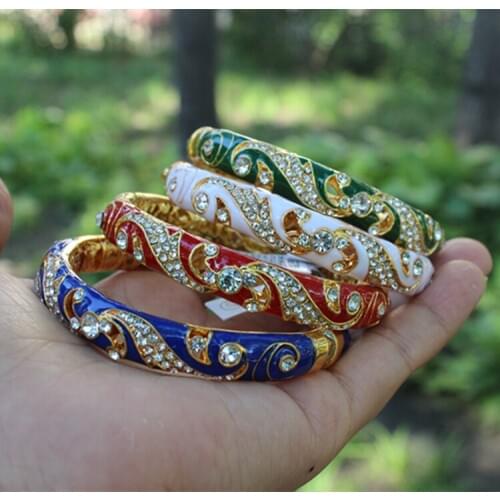 Elegant Double Chinese filigree rhinestone Bangle Cloisonne Enamel Bangles For Women Fashion Ethnic Jewelry birthday Gift