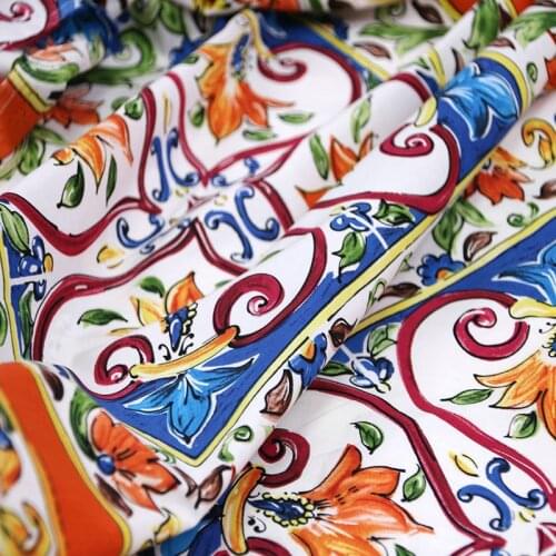 Blue majolica printed square fabric 100% cotton poplin fabric for baby kids clothing colorful Cotton Fabric for Dress DIY Sewing
