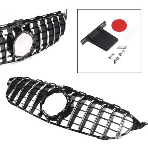GTR Styling Car Front Grille Mesh Grill For Mercedes-Benz 2019 C-Class W205 C200 C250 C300 C350 Not fit AMG Model ABS Plastic