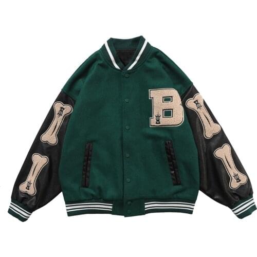 LACIBLE 2020SS Hip Hop Furry Bone Patchwork Color Block Jackets Mens Harajuku Streetwear Bomber Jacket Men Baseball Coats Unisex