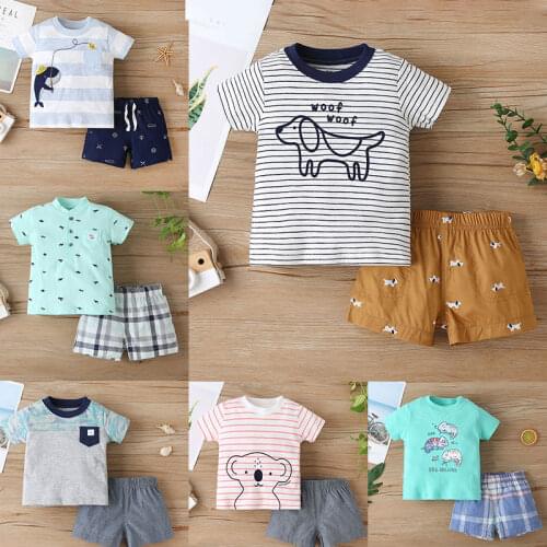 Malapina Boys Summer Set 2021 New Cartoon Striped T-shirt Tops Shorts Two-piece Childrens Casual Set
